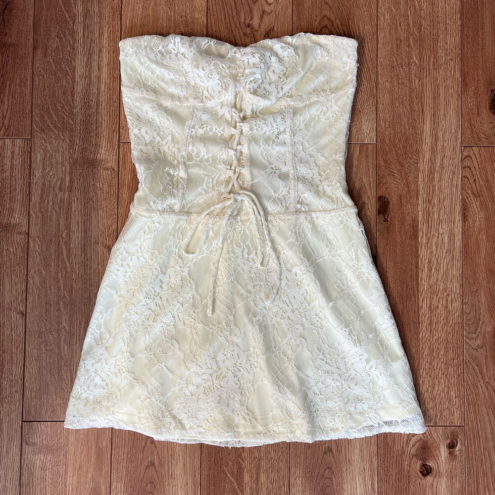 Strapless lace mini dress